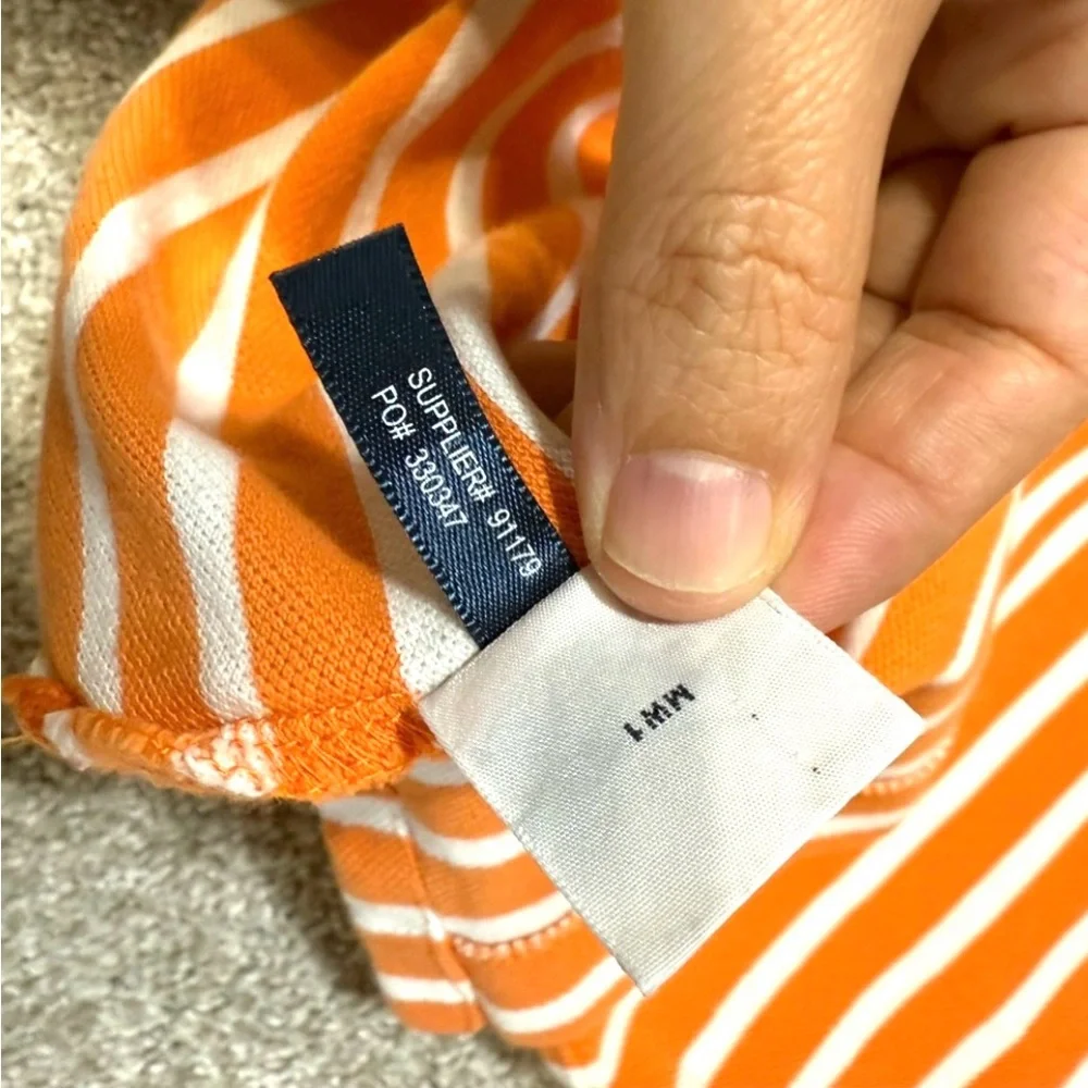 Polo Ralph Lauren Orange and White Striped Green Pony Short Sleeves Shirt Size L